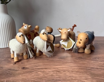 Conjunto ANAMALZ com 6 brinquedos de animais de madeira ecológicos, premiados pelo Australian Design Award - Usados