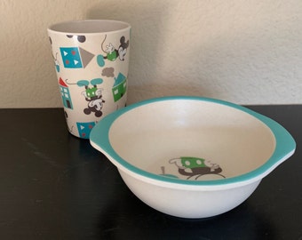ディズニー ミッキーマウス 竹製ボウルとカップ - 中古