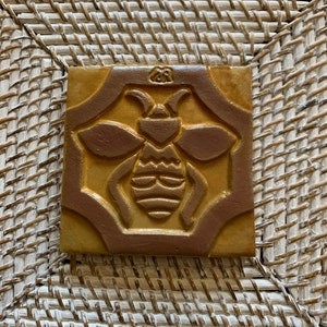 Vintage Ceramic Handmade Tile Depicting Honey Bee - Made in 1989