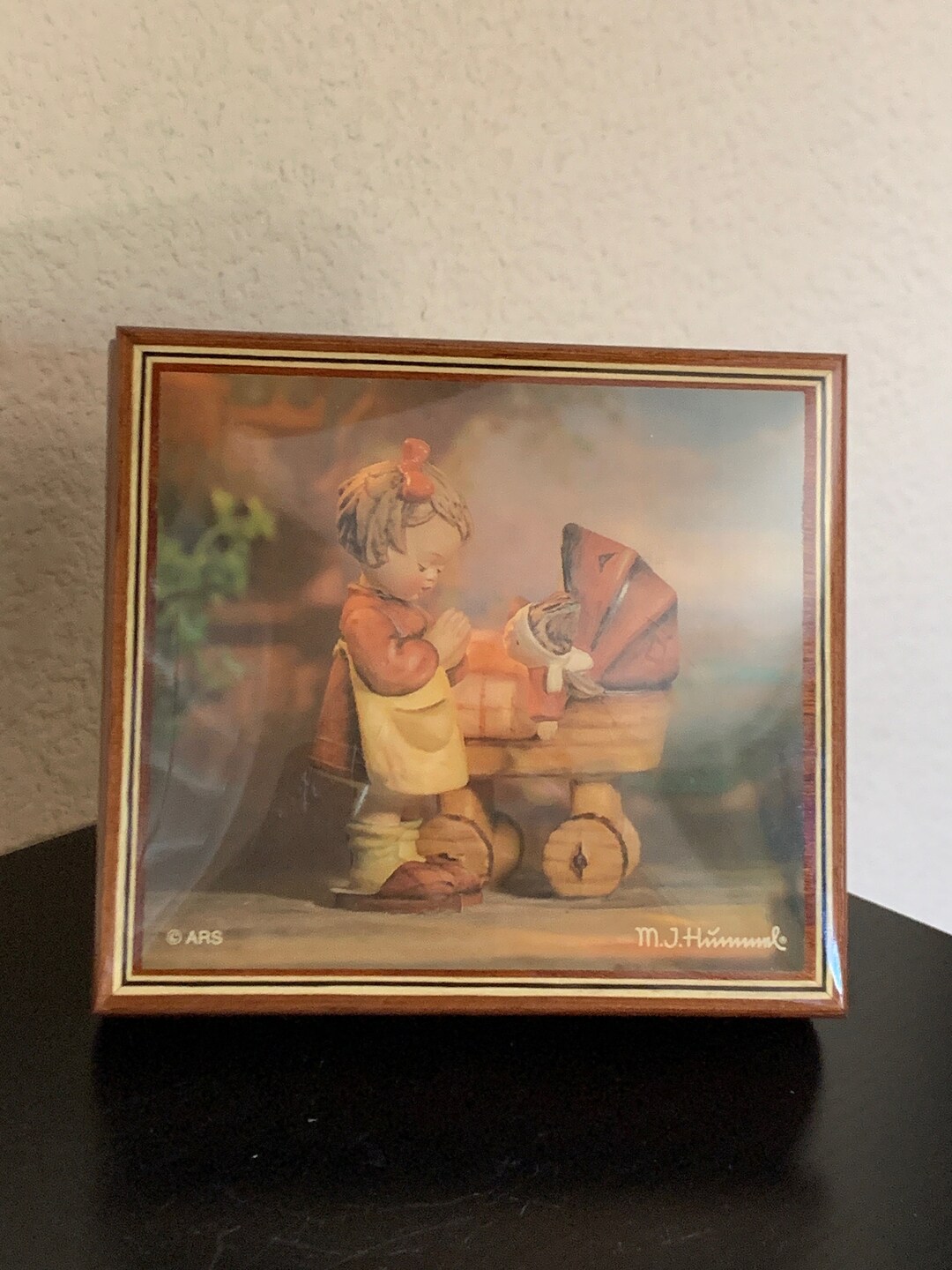 Authentic M.I. HUMMEL Music Box Handcrafted by Ercolano, Italy With Inlay of M.I. Hummel doll