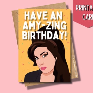 Afdrukbare Amy Winehouse verjaardagskaart | Grappige verjaardagskaart | Gelukkige verjaardag grappige verjaardagskaart Celeb voor haar Bestie GF BF muziek wenskaart