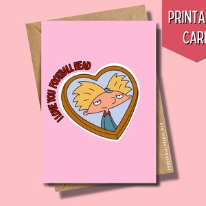 Imprimible Hey Arnold estilo tarjeta de felicitación / Te amo cabeza de fútbol Arnold cumpleaños cumpleaños aniversario San Valentín gracias