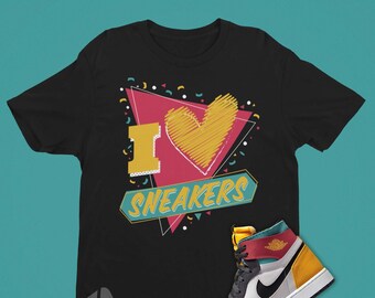 I Love Sneakers Shirt To Match Air Jordan 1 Anthrazit - Multicolor Retro 1 Tee - 90er Party Shirt Passend CMFT AJ1