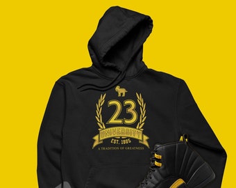 Air Jordan 12 Black Taxi Matching Hoodie - Retro 12s Sweatshirt - 23 University Pullover To Match Air Jordan 12 Black Taxi