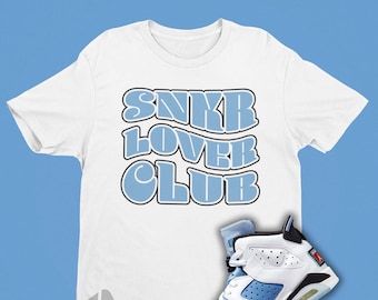 Koszulka Snkr Lover Club do dopasowania do Air Jordan 6 UNC T-shirt - Koszulka Retro 6 - Koszulka uniwersytecka Jordan dopasowująca się do niebieskiego T-shirtu