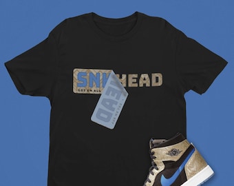 Sneakerhead Sticker Shirt Match JORDAN 1 GOLD Laser, RETRO Jordan Tee, Michael Jordan Shirt, Sneaker Art, Jordan 1 Tee Shirt Gifts