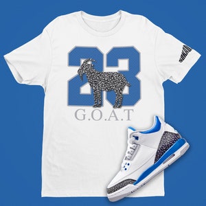 Air Jordan 3 Racer Blue 23 GOAT T-Shirt Unisexe, Chemise Retro 3, GOAT Emoji, Jordan Cement SVG