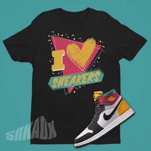 I Love Sneakers Shirt To Match Air Jordan 1 Anthrazit - Multicolor Retro 1 Tee - 90er Party Shirt Passend CMFT AJ1