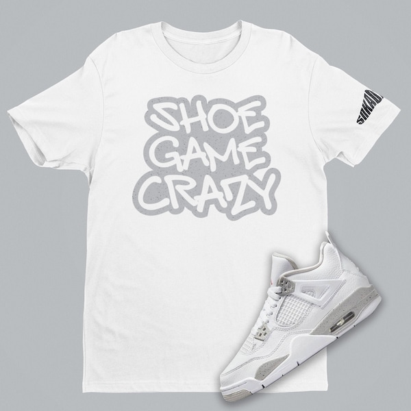 Jeu de chaussures Crazy Unisexe T-Shirt Match Air Jordan 4 White Oreo, Retro 4 Shirt, Sneakerhead Cadeau