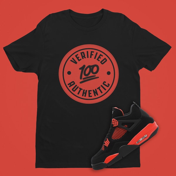Air Jordan 4 Red Thunder Verified Authentic Short-Sleeve Unisex T-Shirt, AJ4 Retro Shirt, Sneaker Art Gift, Emoji Shirt