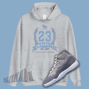 AIR Jordan 11 COOL グレー マッチ パーカー、23 UNIVERSITY スウェットシャツ、レトロ 11 パーカー、Air Jordan スニーカー セーター 友人へのギフト、絵文字 SVG