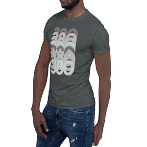 May include: A dark heather grey t-shirt with a retro-style graphic of the number 380 printed in white and grey.