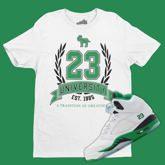 23 University T-shirt Matching Air Jordan Lucky Green, Retro 5s