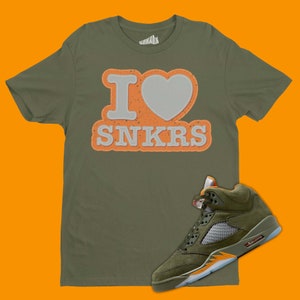 I Love Sneakers T-Shirt Matching Air Jordan 5 Olive, Retro 5s Tee, Sneaker Lover Shirt, Heart SVG, Sneakerhead Gifts