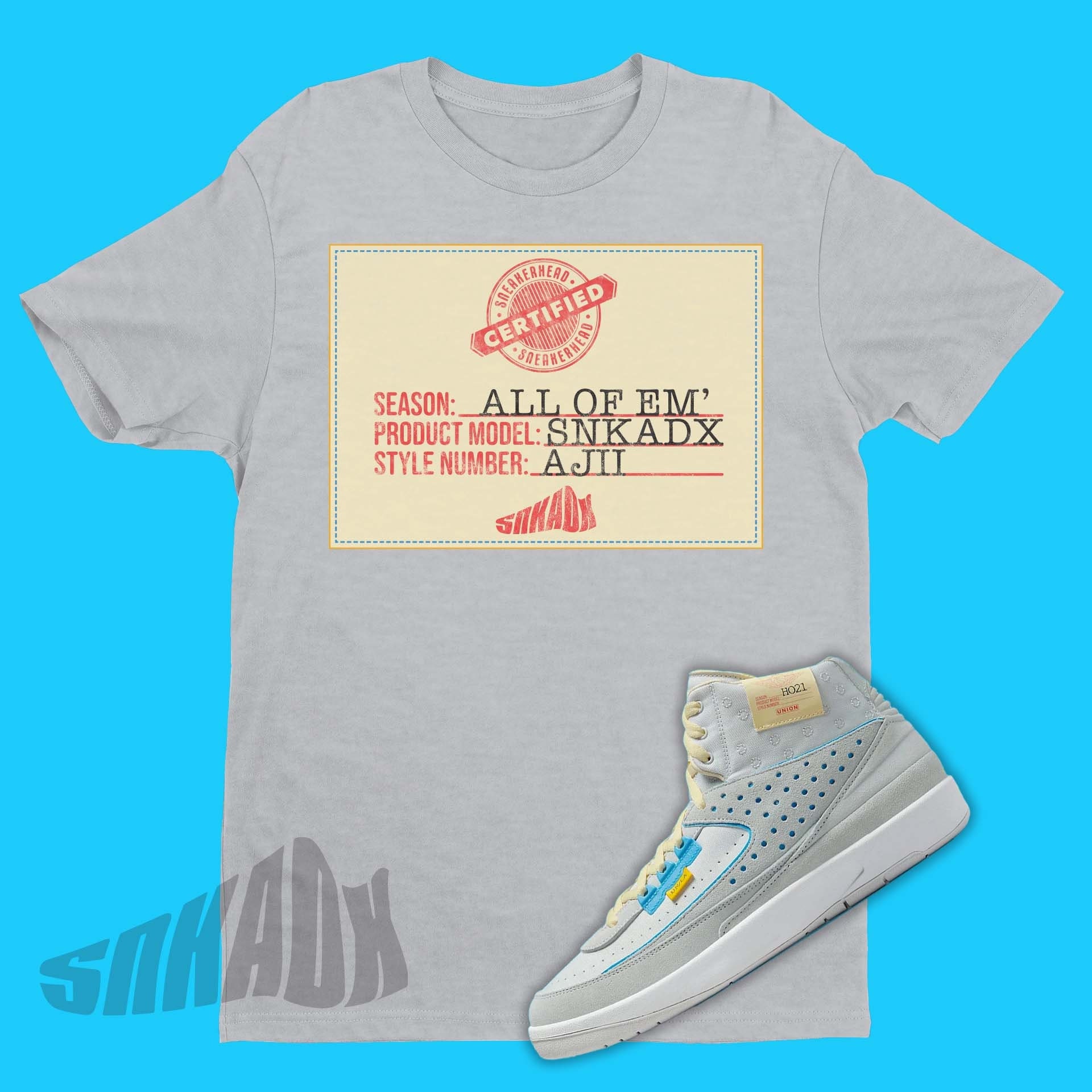 US XXL UNION × Jordan 2 クルーネック　アパレル Certified Sneakerhead Shirt to Match Union LA Air Jordan 2 Grey