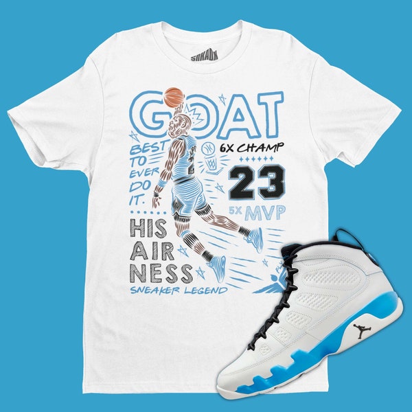 GOAT T-Shirt Matching Air Jordan 9 Powder Blue, Basketball Shirt, Sneaker Tee, Sneaker Collector, Sneakerhead Gifts