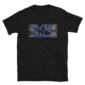 May include: Black t-shirt with a blue and gray graphic of the word "SLATE ZONE" in a 3D style.