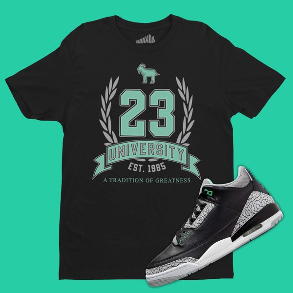 23 University T-Shirt Matching Air Jordan 3 Green Glow, Retro 3s Tee, Sneakerhead Gift