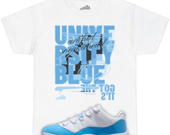 University Blue Tee Shirt to Match Jordan 11 University Blue, White Shirt Unisex