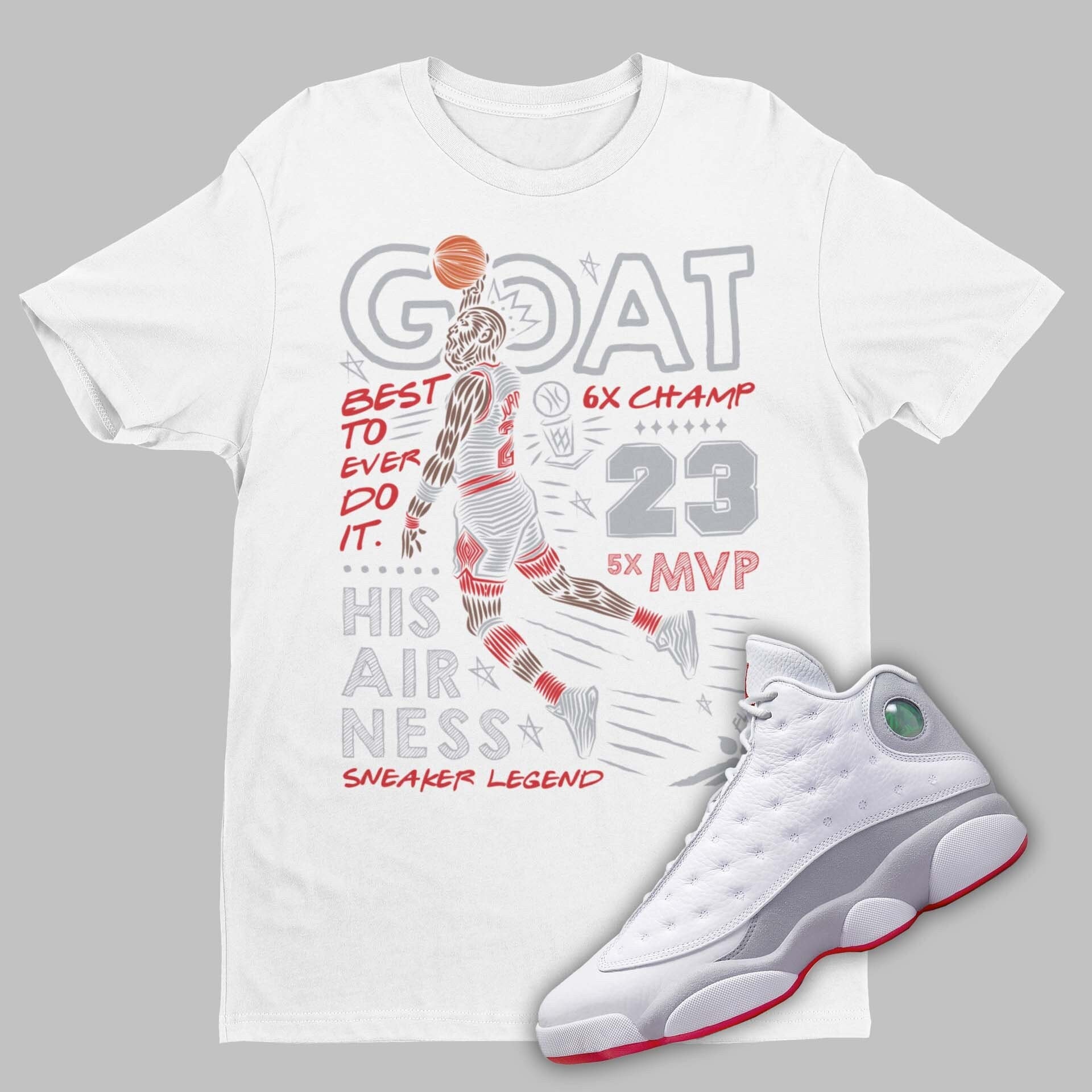GOAT T-shirt to Match Air Jordan 13 Wolf Grey, Retro 13's Tee