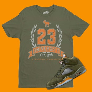 23 University T-Shirt Matching Air Jordan 5 Olive, Retro 5s Tee, Sneakerhead Gifts