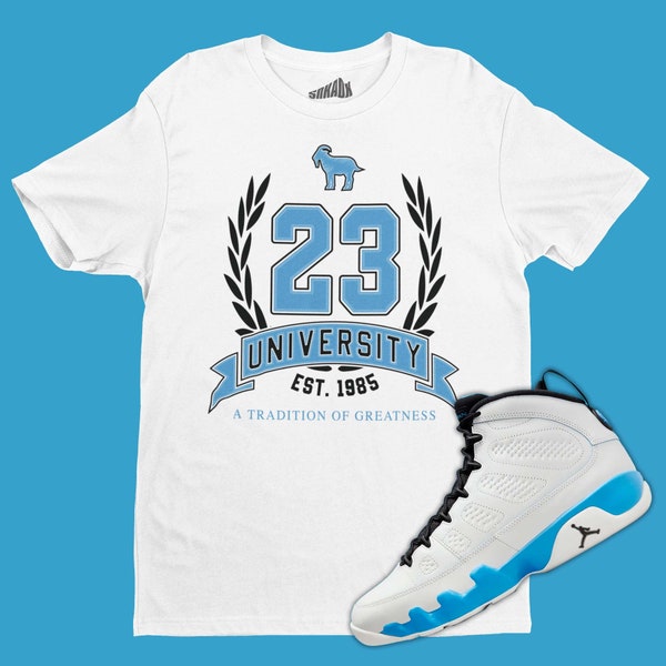 23 University T-Shirt Matching Air Jordan 9 Powder Blue, Sneaker Tee, Sneaker Collector, Sneakerhead Gifts