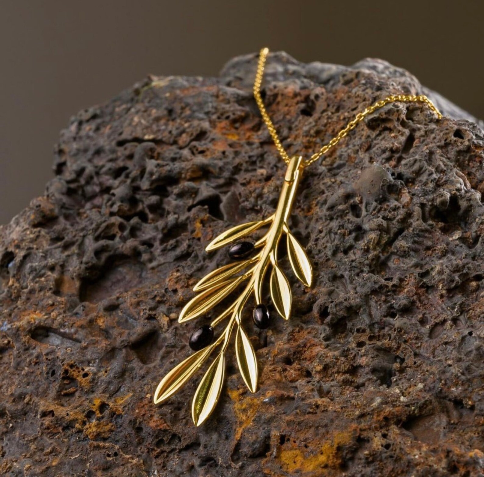 Pure 18 Carat Gold Olive Branch with Leaves Necklace Handmade Etsy