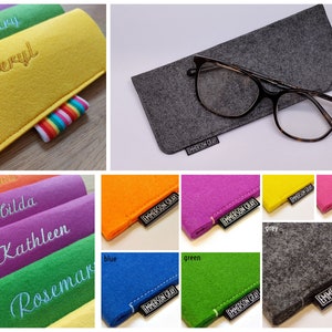 PERSONALISED glasses case / sunglasses case felt sleeve wallet, 7 great colours, UK MADE, perfect fit!