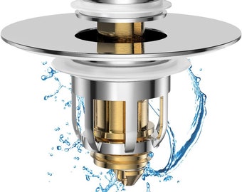 Pop Up Bathroom Sink Stopper, Anti-Clogging Filter, Polished Chrome