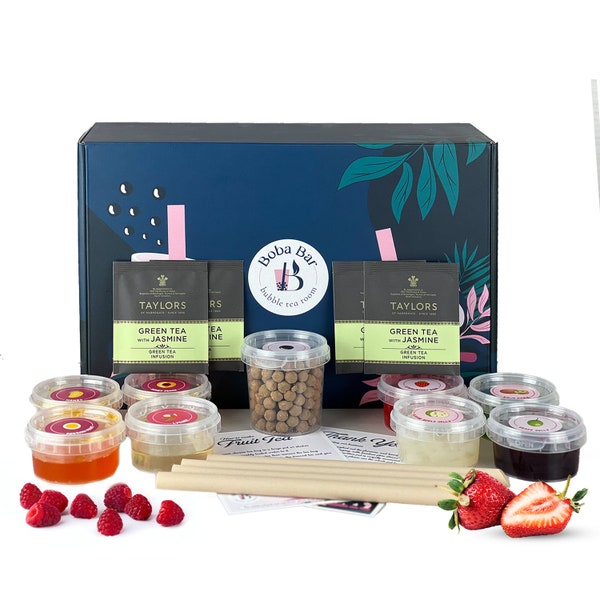 DIY Fruit Bubble Tea Kit Gift Box | Serves 4 | Enjoy making your own flavourful Fruit teas at home with Boba Bar London