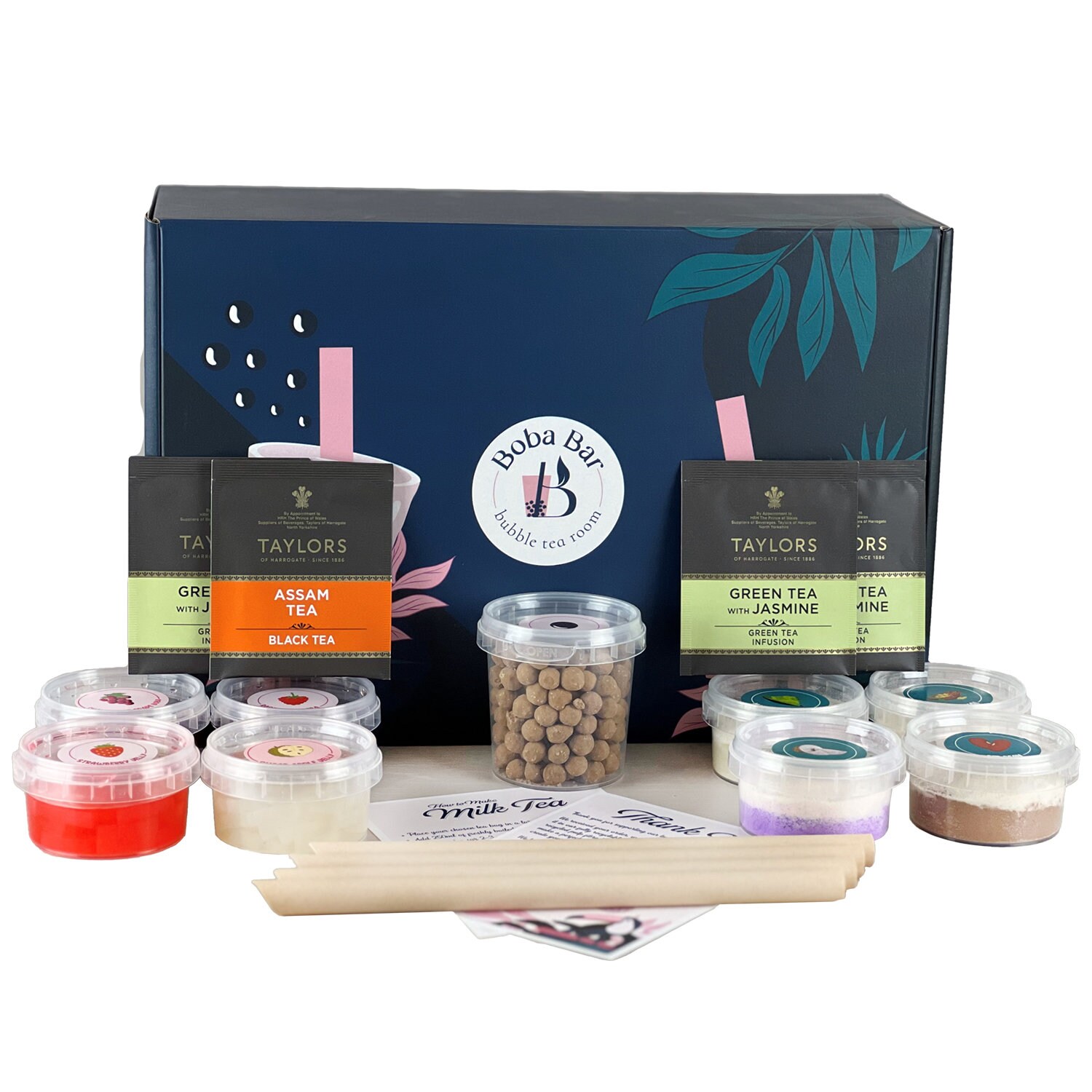 DIY Milk Bubble Tea Kit Geschenkbox | Serviert 4 verschiedene Geschmacksrichtungen | Mit der Boba Bar London können Sie Ihre eigenen geschmackvollen Milchtees zu Hause zubereiten