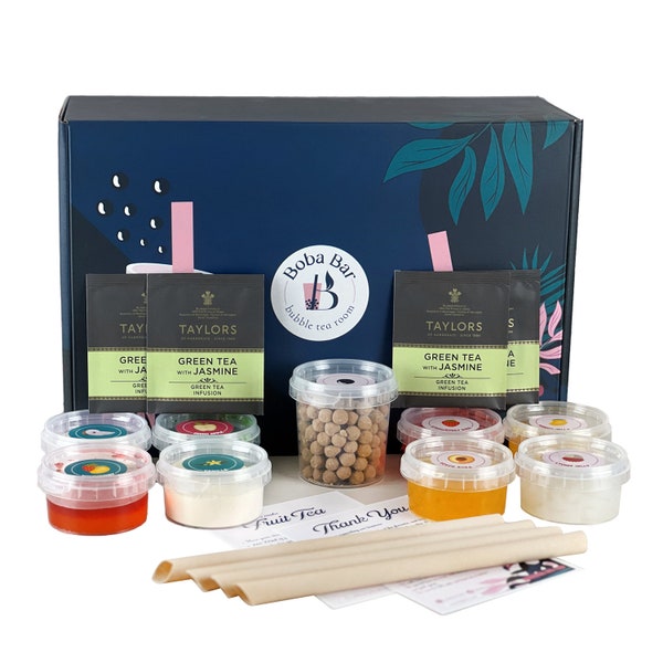 Coffret cadeau pour kit de thé aux perles DIY Mix | Pour 4 personnes | Préparez vos propres mélanges de thés savoureux à la maison avec Boba Bar London