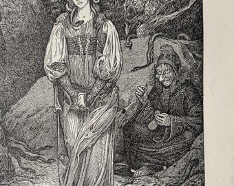 Original 1923 Louis Rhead Print – The Girl Who Trod on the Loaf – Antique Hans Andersen Book Plate – Dark Fairy Tale Art