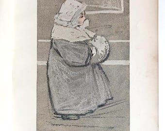 Antique “Child and Muff” Print | Victorian Girl Hand Warmer | Embossed Seal Book Plate | Cottage Decor