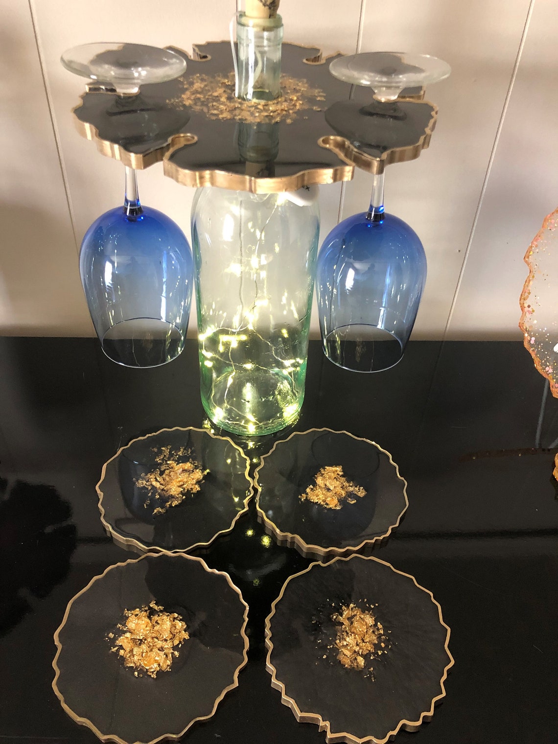 Handmade Epoxy Resin Wine Glass Holder Set With Matching Etsy Ireland