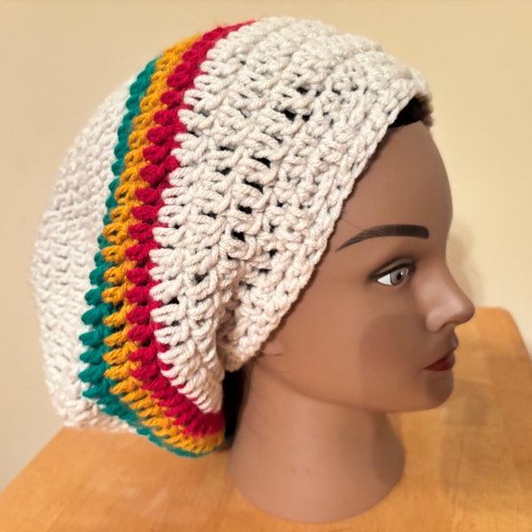 Authentic Rasta Tams - Handmade Reggae Tam Hat, Jamaican Rastafarian Cap, Crochet Dreadlock Cap, Crochet Locs Slouchy Beanie, Unisex