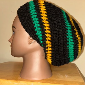 Authentic Rasta Tams - Handmade Reggae Tam, Jamaican Rastafarian Cap, Crochet Dreadlock Cap, Crochet Locs Slouchy Beanie, Unisex, 876 Hat