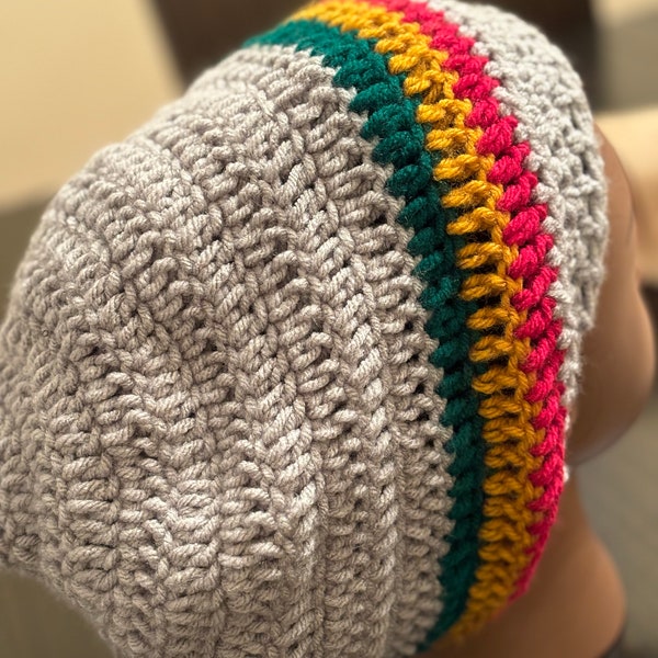 Authentic Rasta Tams - Handmade Reggae Tam Hat, Jamaican Rastafarian Cap, Crochet Dreadlock Cap, Crochet Locs Slouchy Beanie, Unisex