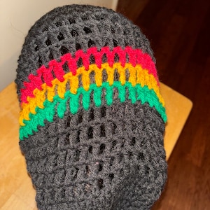 Mesh Authentic Rasta Tams - Handmade Reggae Tam Hat, Jamaican Rastafarian Cap, Crochet Dreadlock Cap, Crochet Locs Slouchy Beanie, Mesh Hat