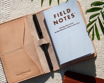 Handmade Leather Field Notes Cover w/ Bookmark | Leather Passport Cover | Leather Journal Cover w/ Pen Slot | Leather Passport Travel Wallet