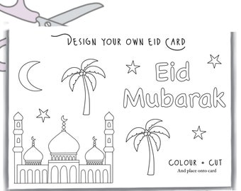 Digital download Eid card cutting activity sheet  for children crafts