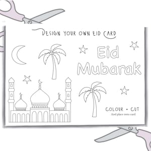 Descarga digital Hoja de actividades de corte de tarjetas Eid para manualidades infantiles