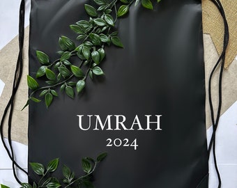 Black drawstring bag/ backpack for Umrah - unisex Gift - Holds shoes and essentials for travel compact