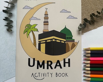 Umrah activity book for children travelling to Makkah Madinah -holiday gift- colouring, wordsearch, dot to dot, fun facts etc included