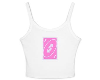 Reverse Uno Card tank top | Pink trading arrow graphic tank