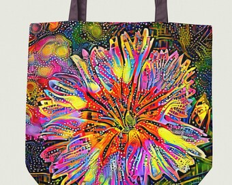 Psychedelic Daisy Tote Bag: Colorful Floral Carryall, garden lover gift