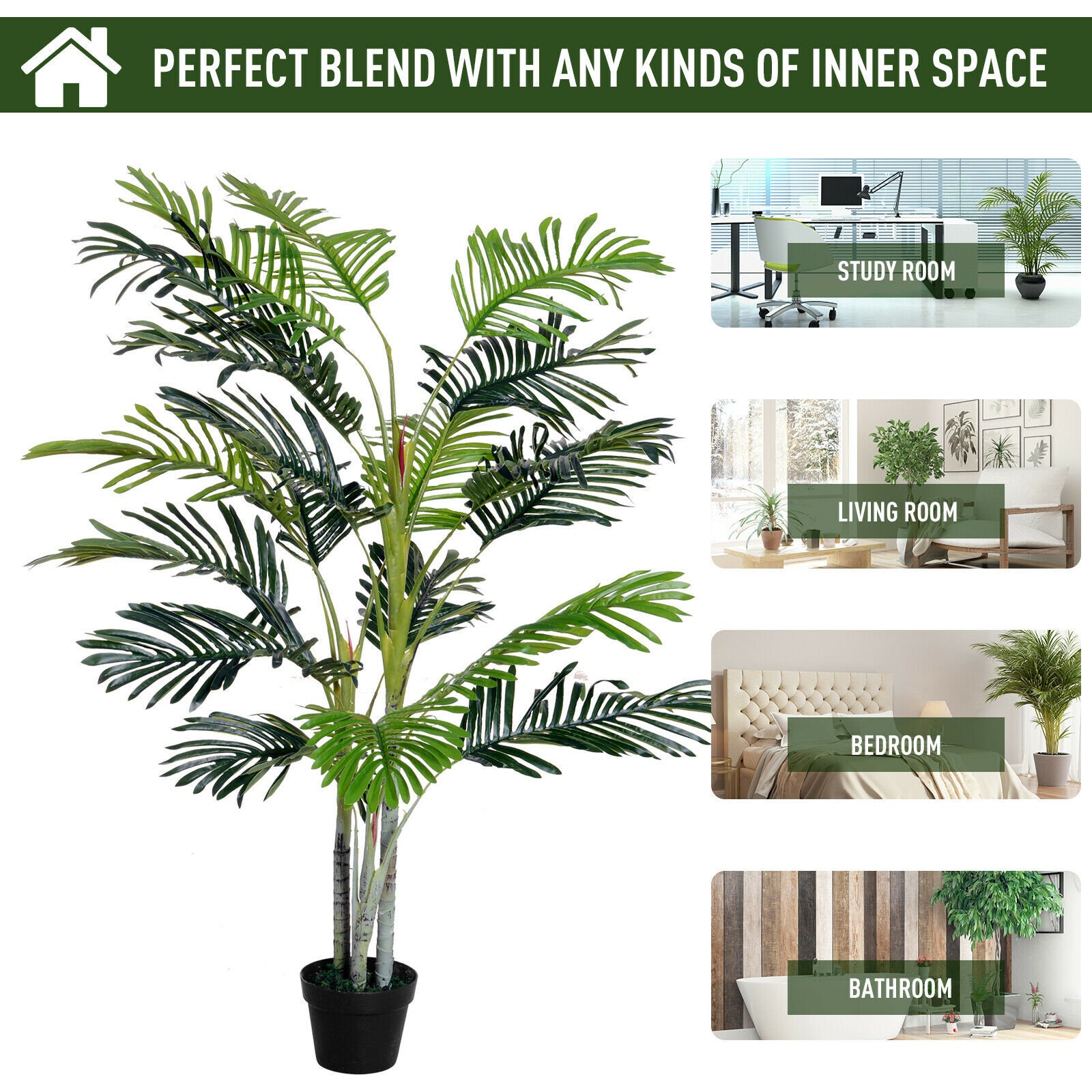 Artificial Palm Tree Indoor Decor 150cm5ft Tropical Green Etsy