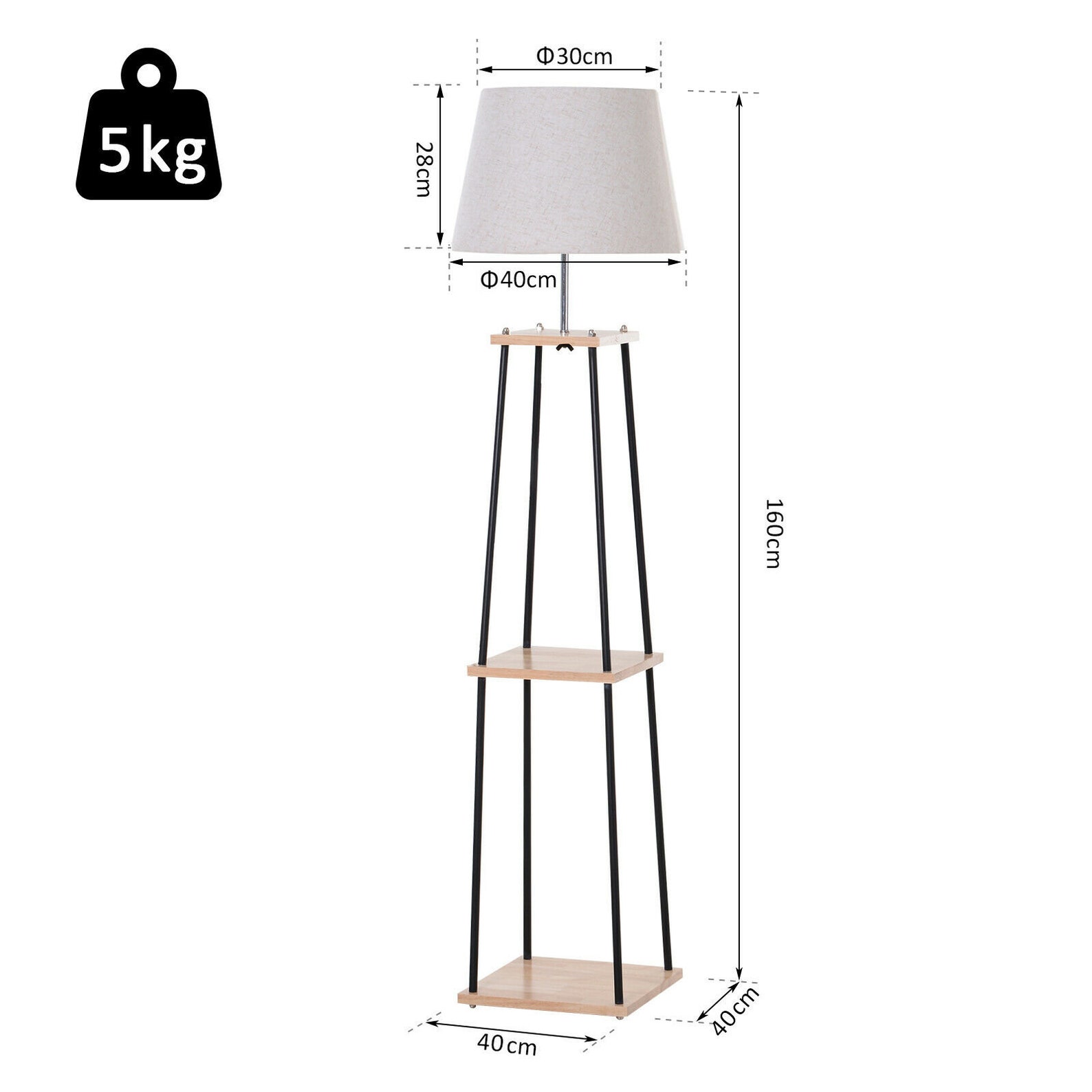 Lampshade Tripod Floor Lamp With 3tier Shelves Foot Switch Etsy UK