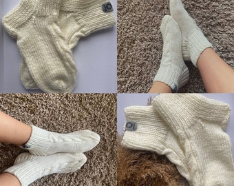 Handmade Wool Socks, Woolen Socks, Hand Made Cozy Sokcs, Warm Socks for Winter, Christmas Gift, Natural Wool Knitted Socks, Xmas Style