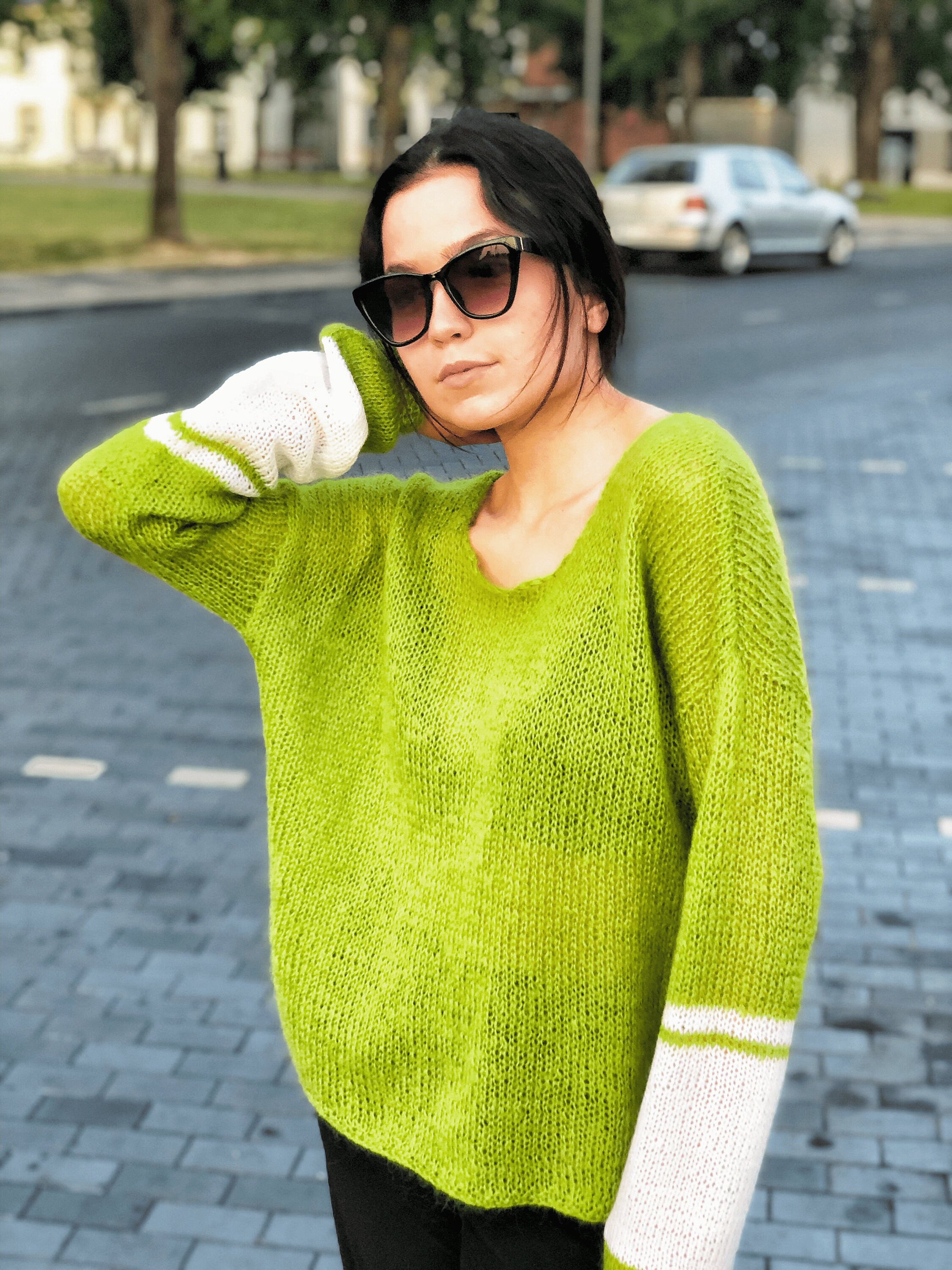 bright green oversized sweater